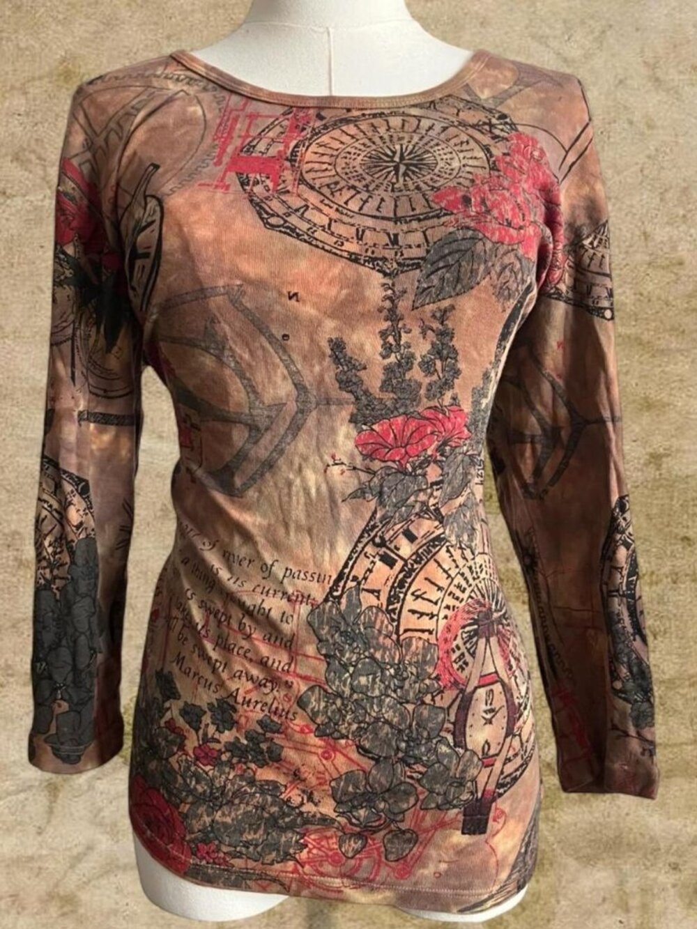 Vintage 90s/2000s Brown Red Abstract Paisley Top – Size XL